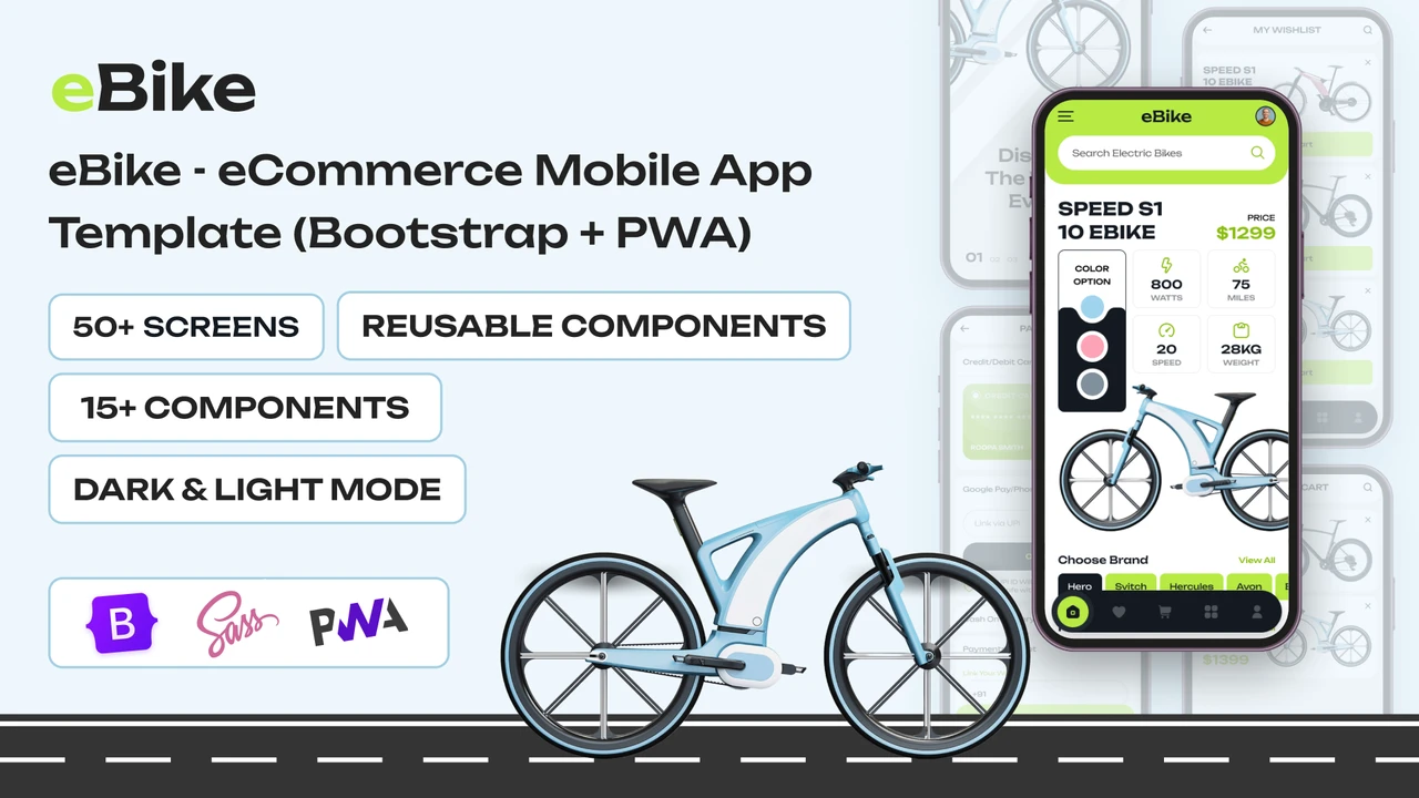 eBike - eCommerce Store Mobile App Template Bootstrap PWA