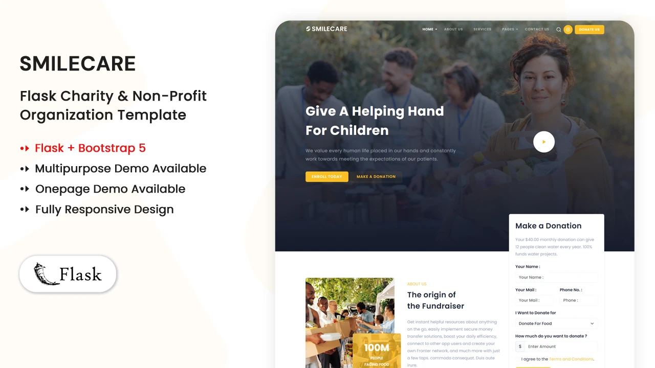Smilecare - Flask Charity Donation &amp; Non-Profit Organization 
