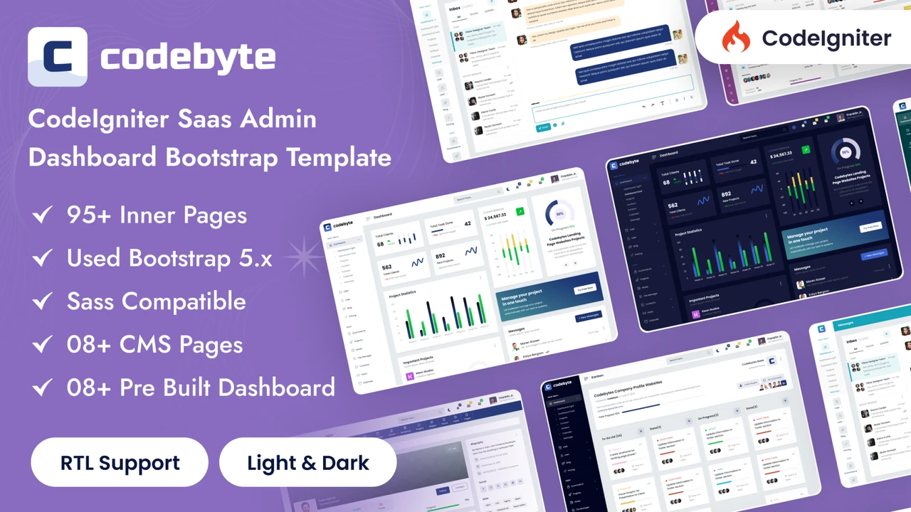 CodeByte - CodeIgniter Saas Admin Dashboard Bootstrap Template