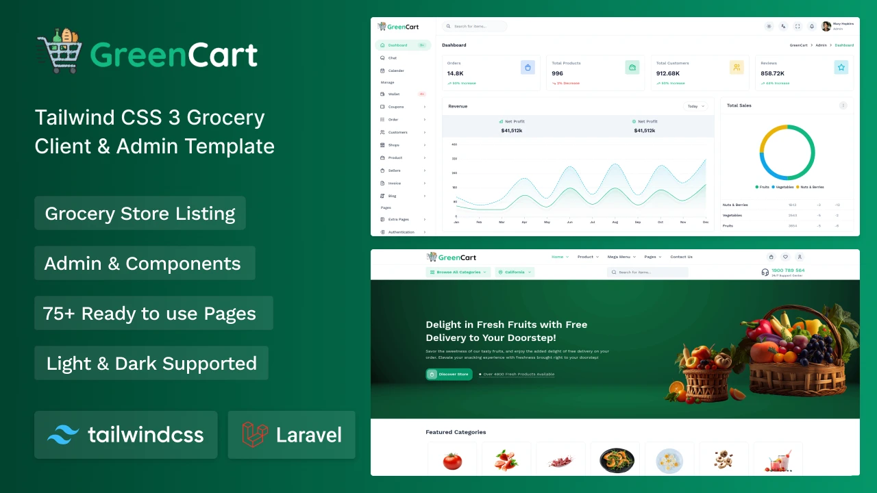 Greencart - Tailwind & Laravel Grocery